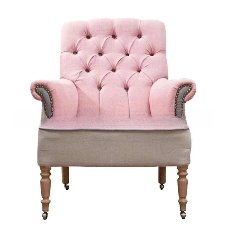 Divano americano in tessuto singolo mobili soggiorno moda fibbia borsa morbida divano sedia sedia principessa rosa per il tempo libero