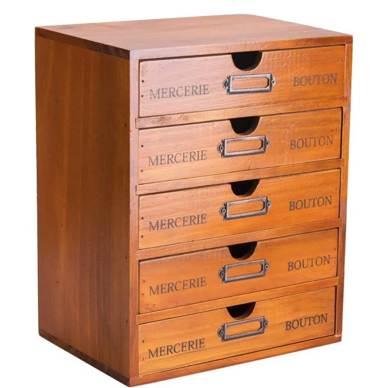 

Vintage 5-Drawer Wooden Desk Organizer - Craft Storage Drawers - Rustic Shelf Drawer - Ideal Home Office Organizers and Accessor