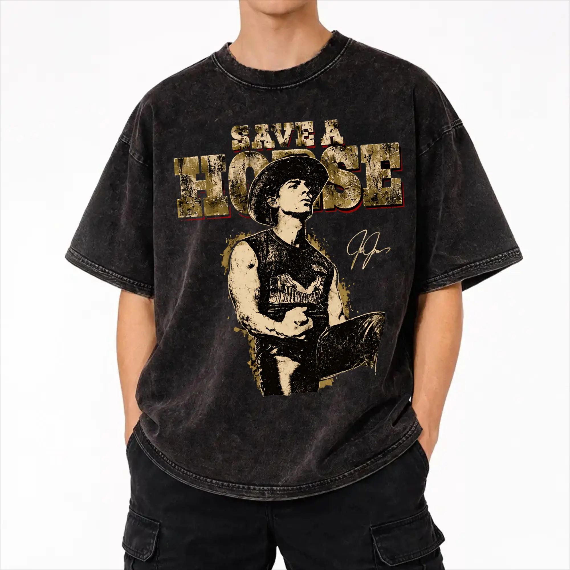 Save a Horse Cowboy Joe Jonas  Merch Washed T Shirt for Men Women Streetwear Hip Hop T-Shirt Summer  Tee Shirt Short Sleeve