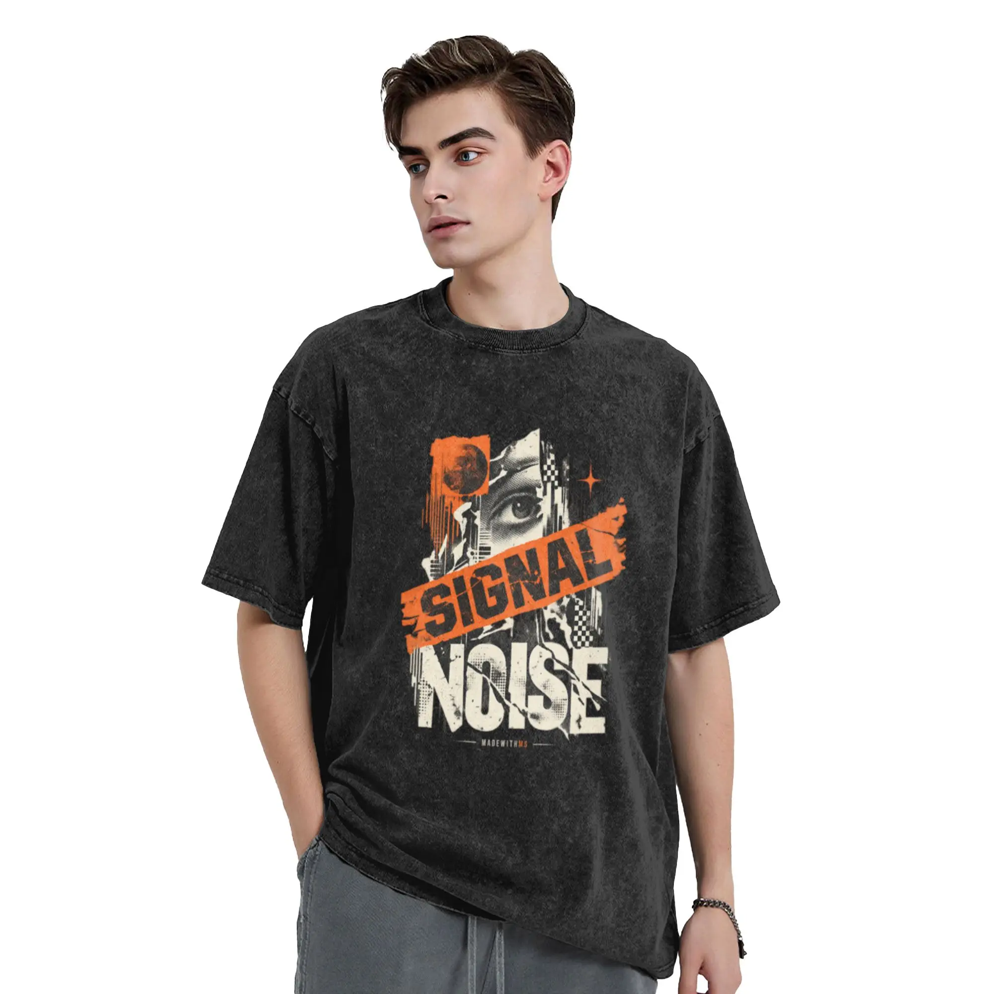 Signal Through Noise Grunge Punk Collage Classic Trendy A Vintage Oversized Cotton Unisex T-Shirts