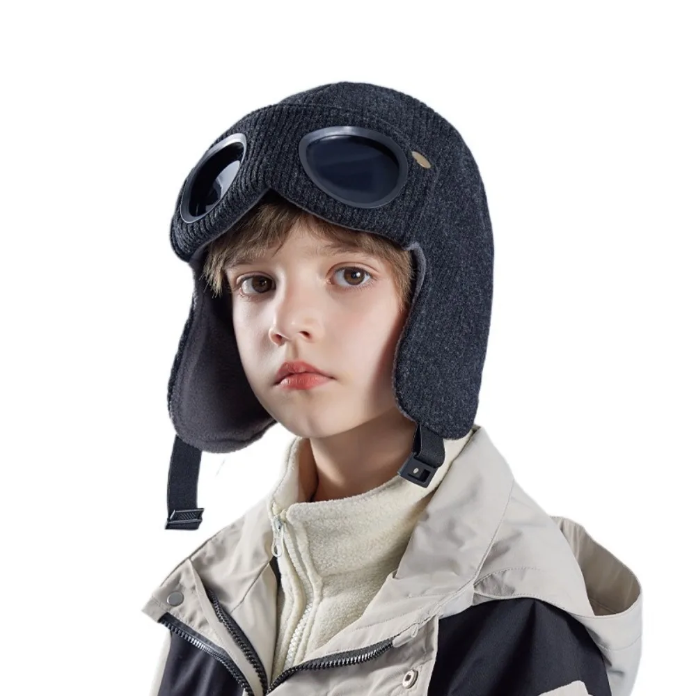 

Neck Protection Children Glasses Hat Ear Cap Comfortable To Wear Windproof Head Cover Buckle Fleece Lining Warm Cap With Goggles