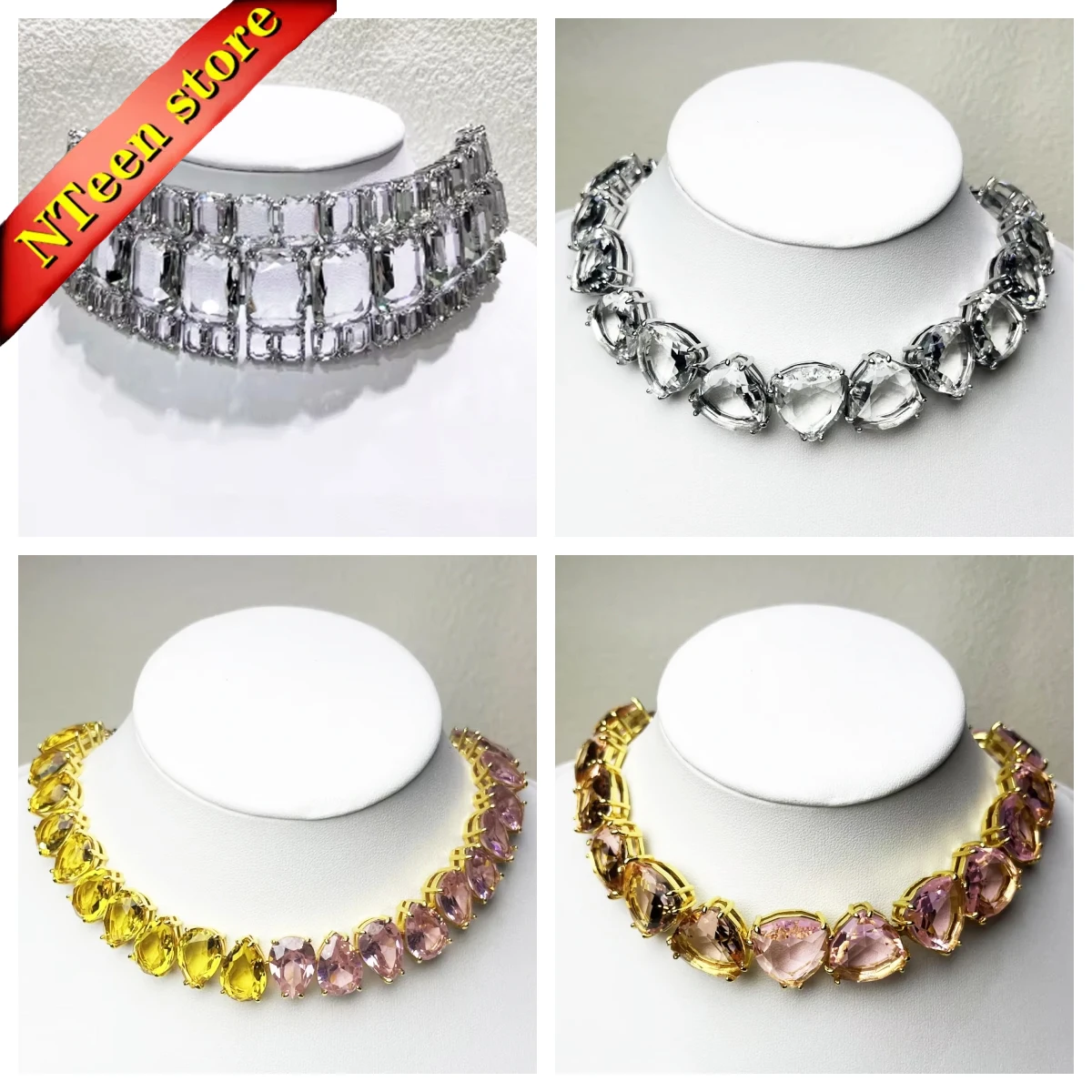 

Original 2024 New Colorful Large Crystal Series High Quality Jewelry Set for Women Pendant Necklace Earrings Bracelet Party