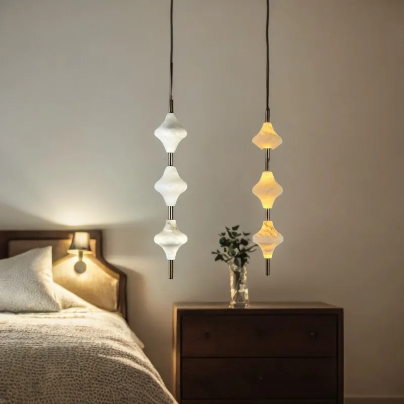 

Postmodern Natural marble Gyroscope rotation LED chandelier Ceiling White/Warm light lustre for Bedroom Living room decoration