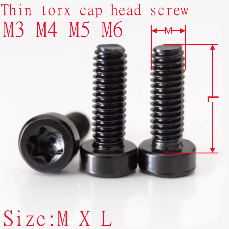 5-50pcs Stainless Steel Black Colour Thin Torx Cap Head Allen Screw M3 M4 M5 M6 M8 Torx Socket Thin Low Short Head Cap Screw