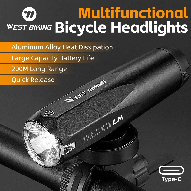 WEST BIKING Bicycle Headlights 600/900/1200LM Intelligent Light Sensing Front Light Dual Mount Type-C Rechargeable Flashlights