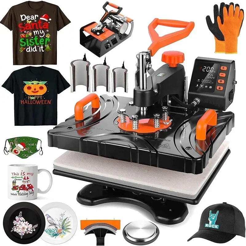 combo 5 in 1 one multi-function sublimation t-shirt heat press machines t shirt mug printing machine