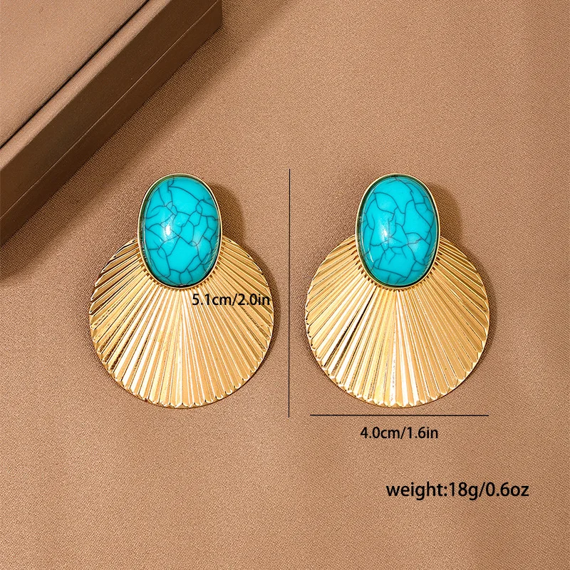 Stud Earrings For Women Turquoise Metal Disc Geometric Party Gift Holiday Fashion Jewelry Ear Accessories BE456