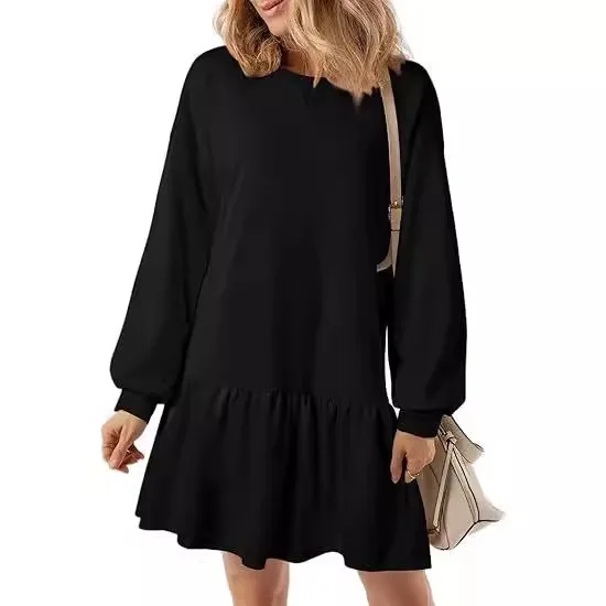 Casual Loose Sweatshirt Mini Dresses For Women With Long Sleeves And Ribbed Crewneck Pullover Styles Ruffle Sweatshirts Dress