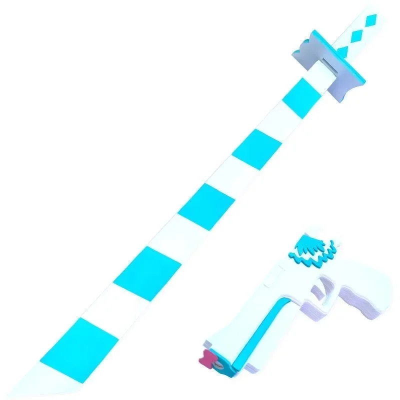 Kostium Panty & Stocking with Garterbelt, niebiesko-białe paski, rekwizyty, miecz, broń, Halloween, Boże Narodzenie, przebranie na imprezę, akcesoria.