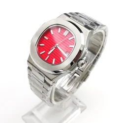 40mm Red Square Mechanical Automatic Men's Watch Japan Movement NH35/8215 Date Sapphire Glass Stainless Steel Strap