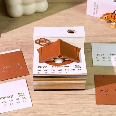 Time Piece Calendar 2027 Desk Calendar 3D Tear-away Calendar Paper Carving Art Memo Pad Notepad Christmas Desktop Decoration▪