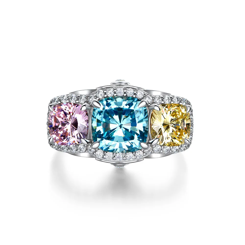 

New 2-carat Egg Shaped Imitation Color Diamond Ring, Colorful Personalized Full Diamond Contrasting Ring, Wedding Jewelry