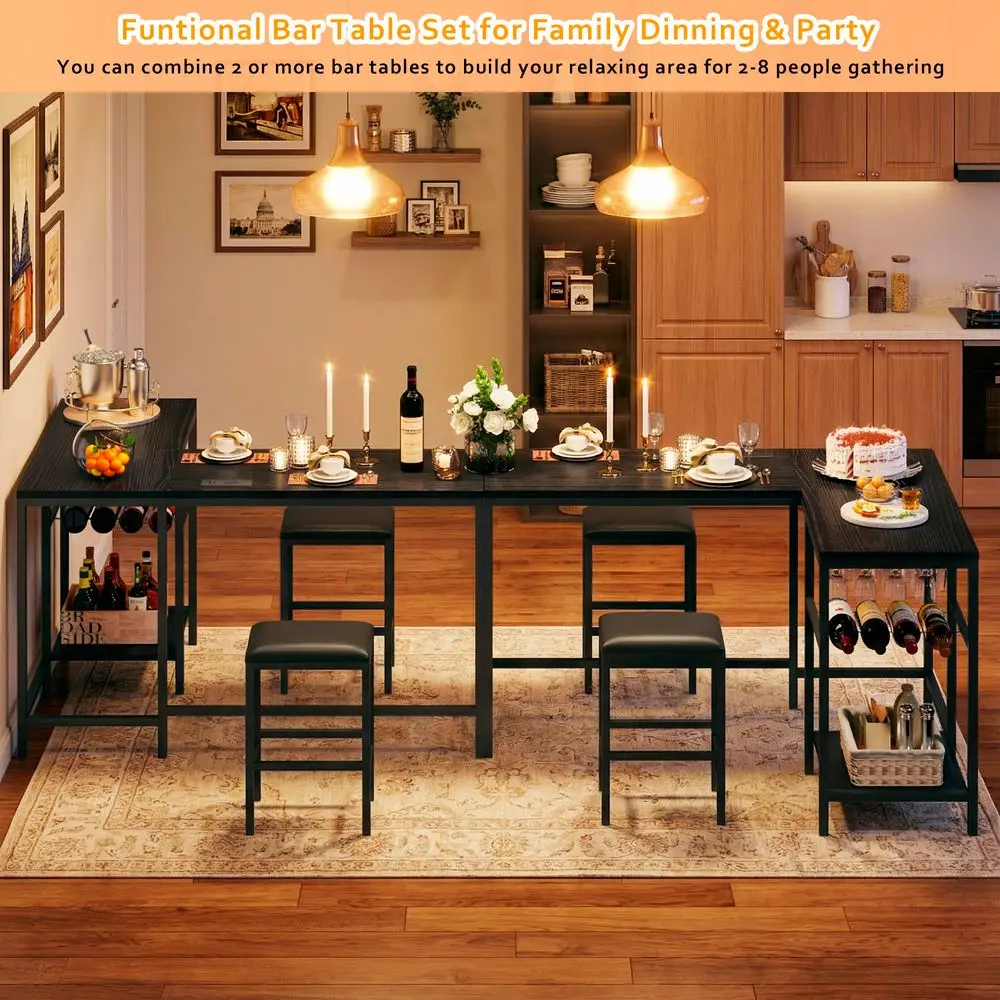 

Table and Chairs Set for 24, 3Piece Convertible LShaped Dining Set with Storage Shelves amp Cup Holder amp Wine Rack, 63 Corner