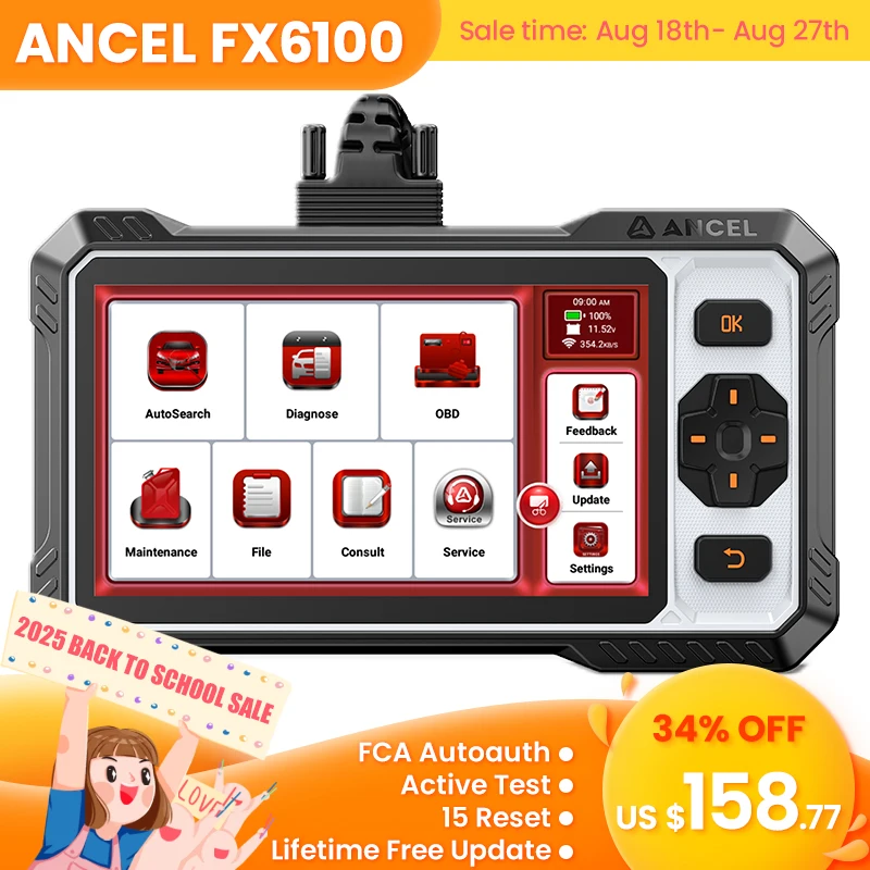 

ANCEL FX6100 OBD2 Scanner Full System 15+ Reset Automotive Tool DPF Reset Tool With Diagnostic Report
