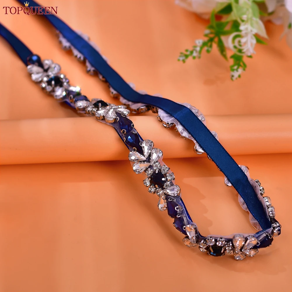 TOPQUEEN Navy Blue Rhinestone Wedding Belt Bridal Accessories Women's Evening Dresses Decoration Party Dinner Formal Dress Belt