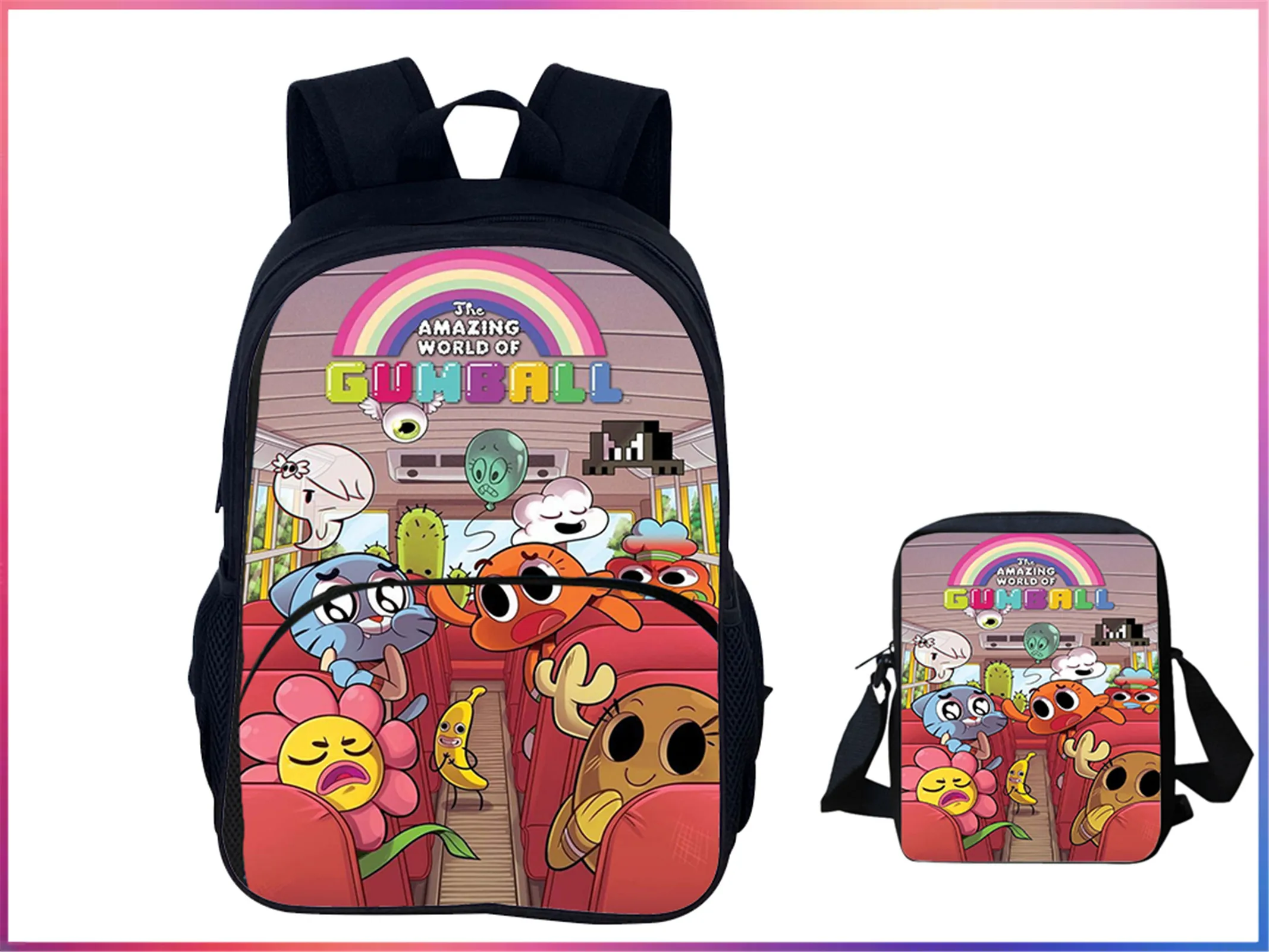 

The Amazing World of Gumball Waterproof Student Backpack 2Pcs Set-Lightweight Daypack with Canvas Shoulder Bag for School