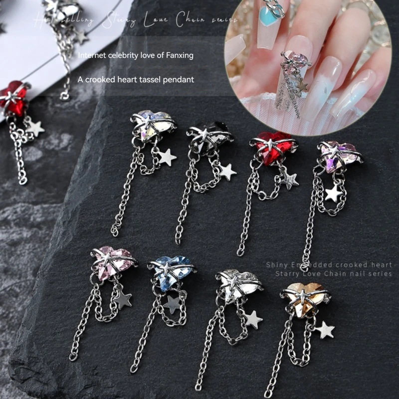 Tassel Chain Alloy jewelry Pendant Flat Bottom Silver Crystal Nail Rhinestone Glitter Nail Charm Jewelry  Manicure Accessories