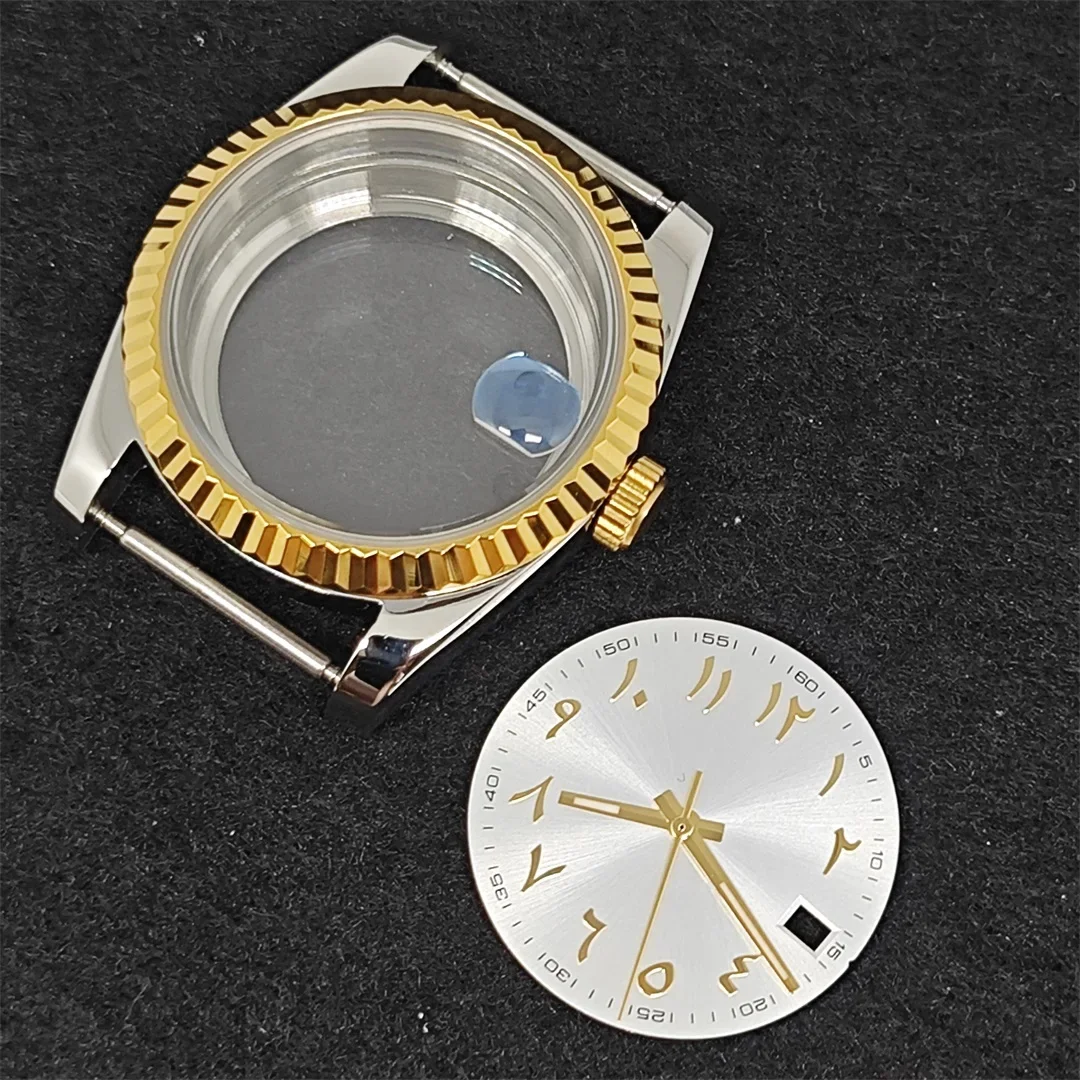 NH35 Watch Case + Watch Dial + Watch Hands Set 28.5mm Arabic Alphabet Dial 36mm Sapphire Mirror Case Accessory for NH35 Movement