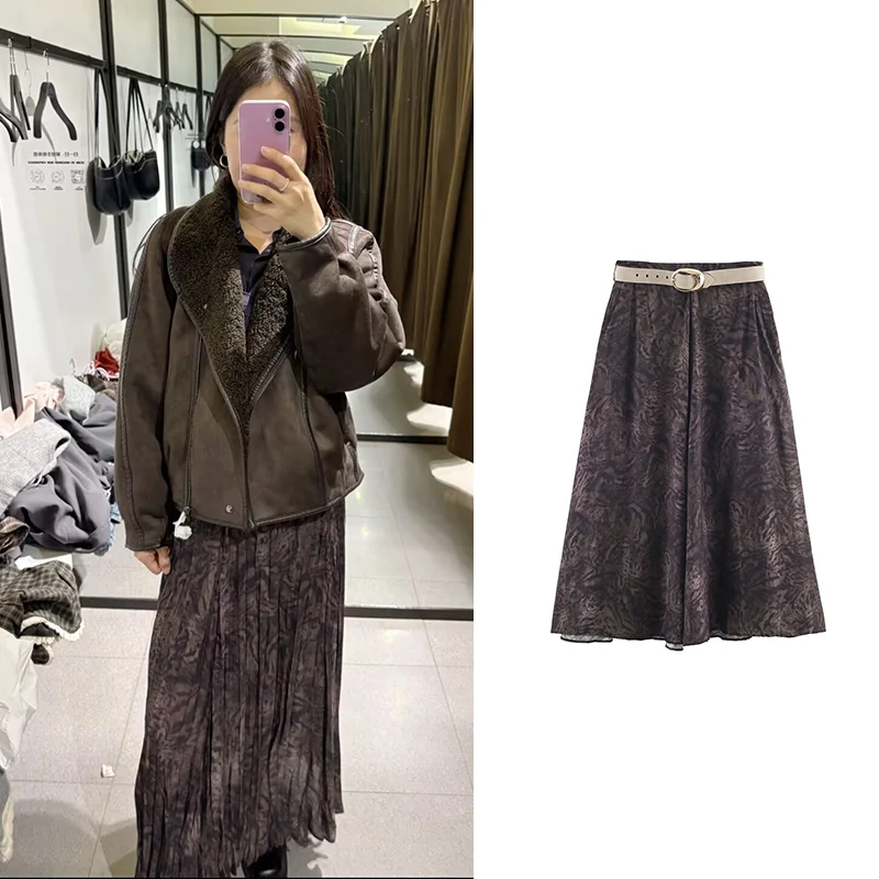 موضة جديدة طباعة التنانير النسائية خريف 2025 جديد أنيق عالية الخصر التنانير النسائية شيك سليم الشارع مريحة الشباب التنانير