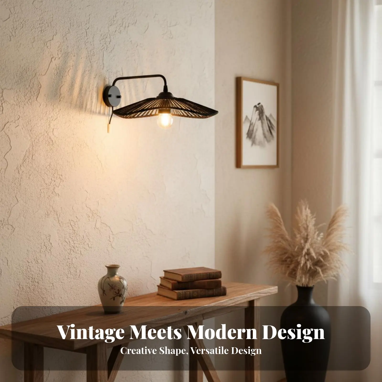 

Woven Paper Rope Lampshade Retro Design Imitation Rattan Hanging Shade Handmade Paper Rope Shade Airy Weave Design for Cafe