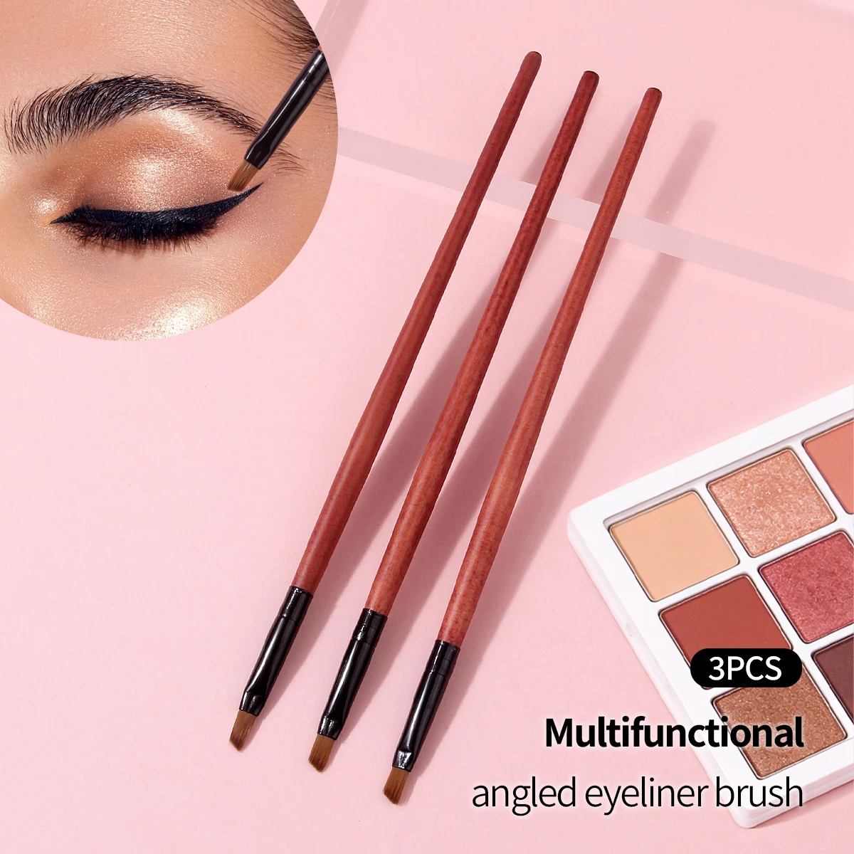 3pcs Angled Blade Eyeliner Brush Ultra Thin Fine Eyebrow Brush Flat Sickle Eyeliner Brushes Thin Angled Eyeliner Makeup Tools