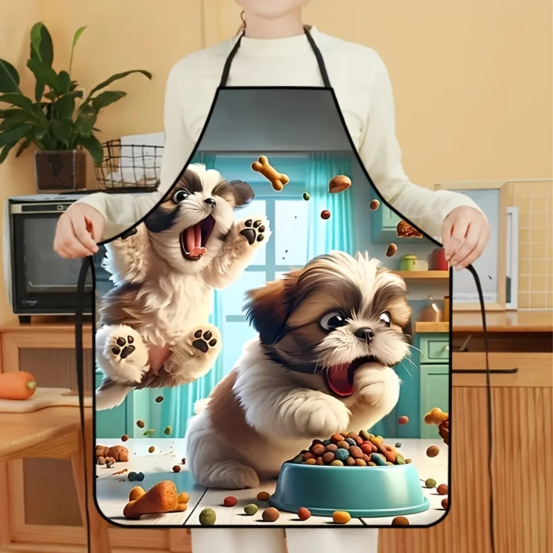 Colorful Cat-Themed Polyester Apron Sleeveless Design with Playful Cats & Treats, Ideal for Cooking, and Kitchen Cleaning