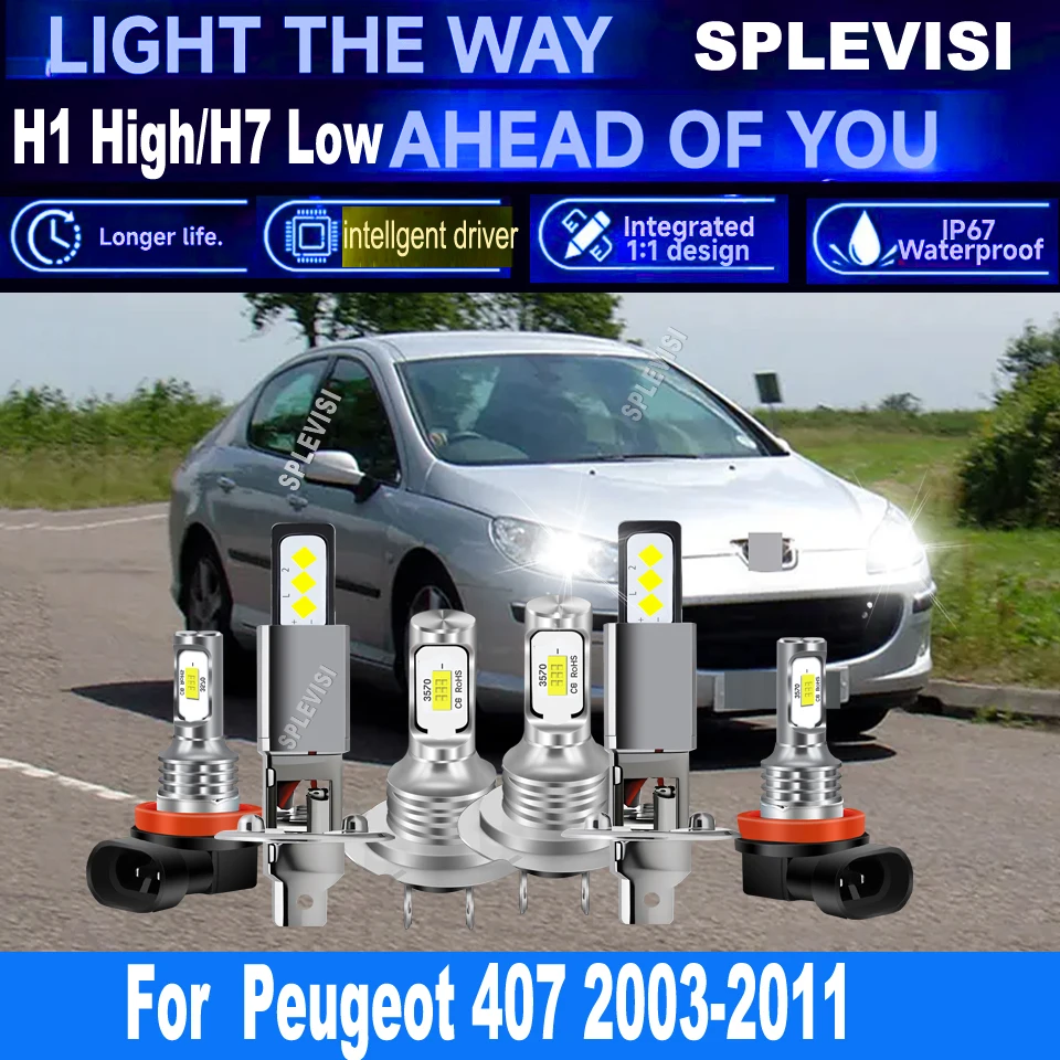 

H1 H7 711 светодиодные фары противотуманные фары Plug and Play, адаптер не требуется для Peugeot 407 2003 2004 2005 2006 2007 2008 2009 2010 2011