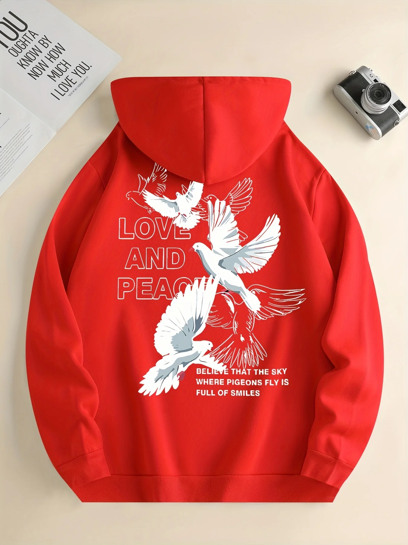 Love And Peace Letter Dove Printed Hoodies Casual Women Sweatshirts Comfortable Fleece Pullover Crewneck Loose Female Clothes