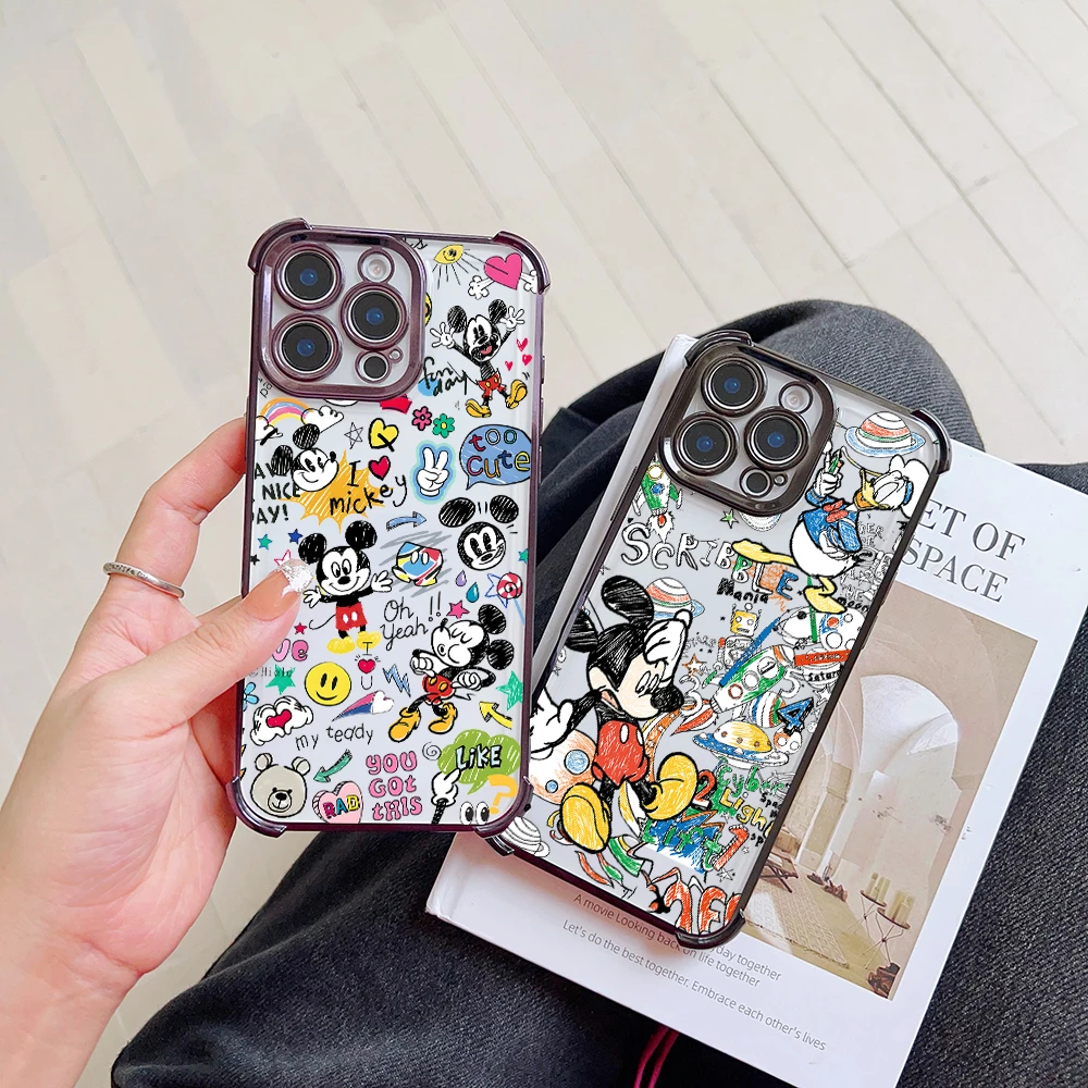 Cute Disneys Mickeys Graffiti Plating Case For Infinix Hot 40i 30 30i 10s 9 Play Smart 8 7 Note 40 Spark Go Shockproof Anti-Fall