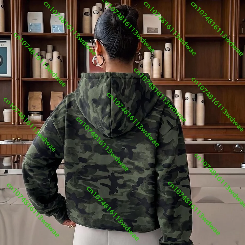 Casual Minimalist Style Camouflage Print Pattern Women's Sweatshirt Suitable For Autumn Winter Comfortable Fashion Street Hoodie