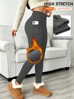 Leggings térmicos de forro polar para mujer, de cintura alta y con bolsillos, ideales para hacer ejercicio, mantenerse abrigada en invierno, son gruesos, suaves y perfectos para yoga o correr.