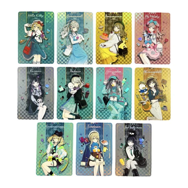 11 Sheets Flash Card Acg Anime Girl Diy Precision Cutting and Refraction Composite Series Action Toy Figures Game Collection