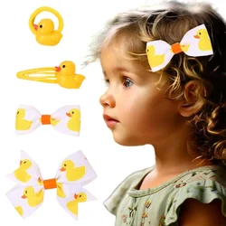 ncmama 8Pcs Duck Hair Bow Clips Hair Ties for Baby Girls Duck Print Bowknote Hairpin Korea Hair Accessories Boutique Headwear