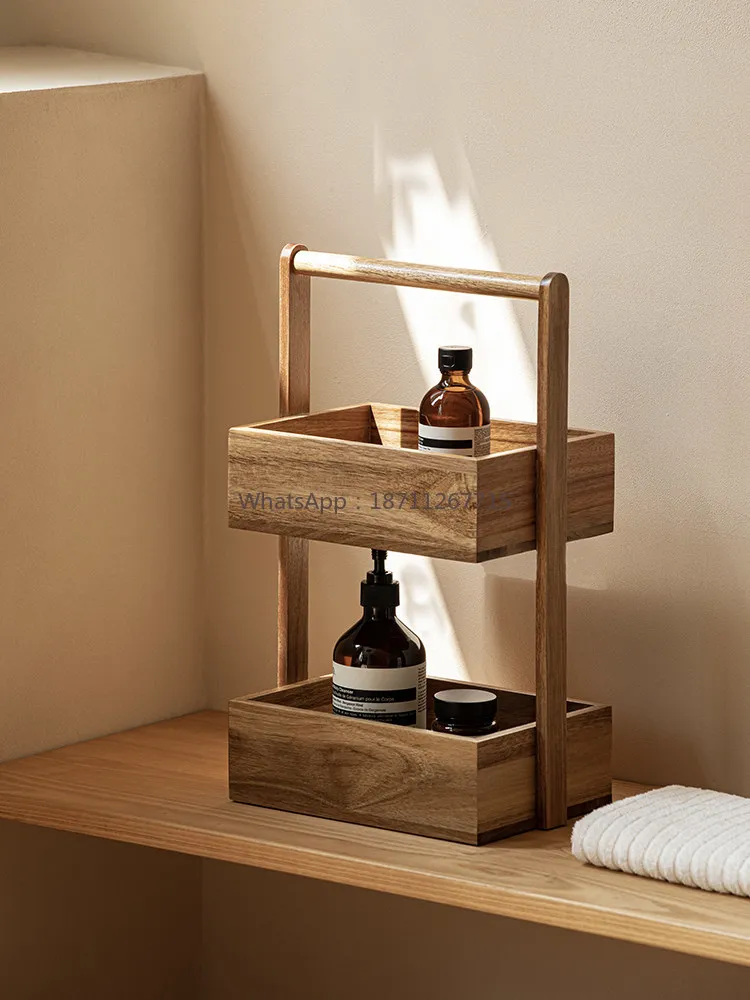 Double Layer Solid Wood Storage Rack Multi-tier Wooden Organizer Desktop Snack Fruit Vegetable Basket for Kitchen Bathroom