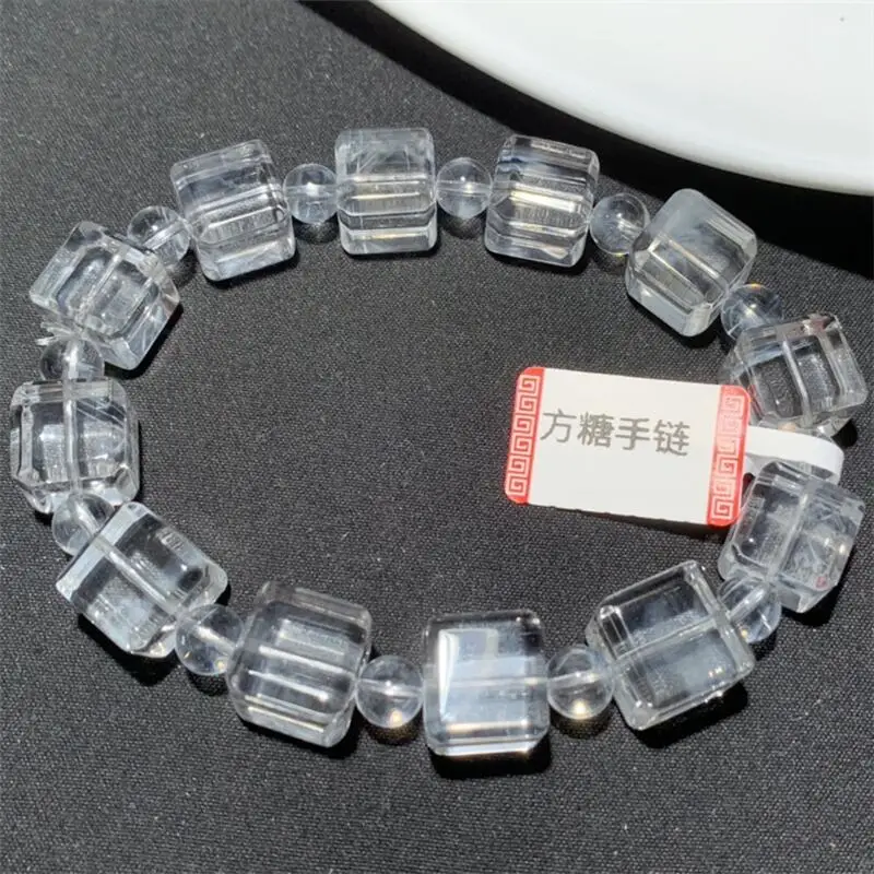 11MM Natural Herkimer Diamond Cube Bracelet Wealth Beads Crystal Quartz Fashion Jewelry Gift For Women 1pcs