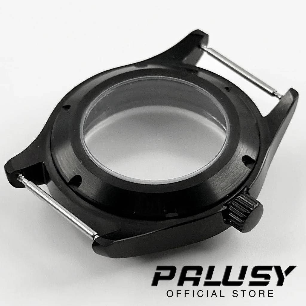 파일럿 36MM/39MM 블랙 사파이어 크리스탈 시계 케이스 NH34 NH35 NH36 NH38 ETA2824 무브먼트 용 패션 비즈니스 블랙 가죽 스트랩