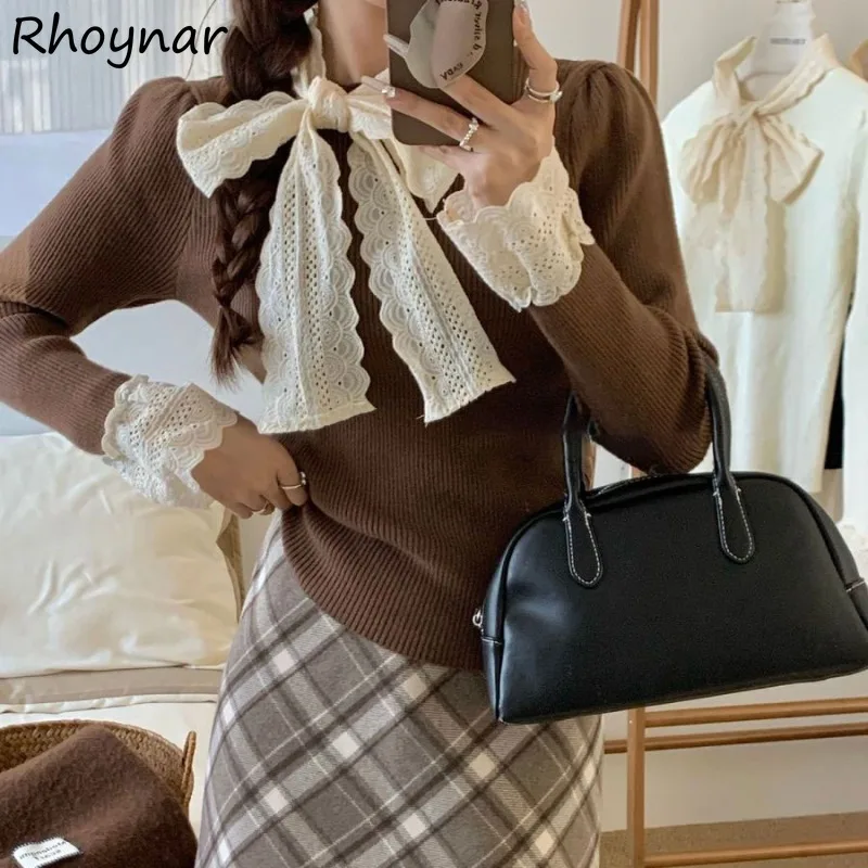 Pullovers Women Korean Stylish Clothes Patchwork Knitted Jumper Slimming High Street All-match Leisure Attractive Elegant Autumn