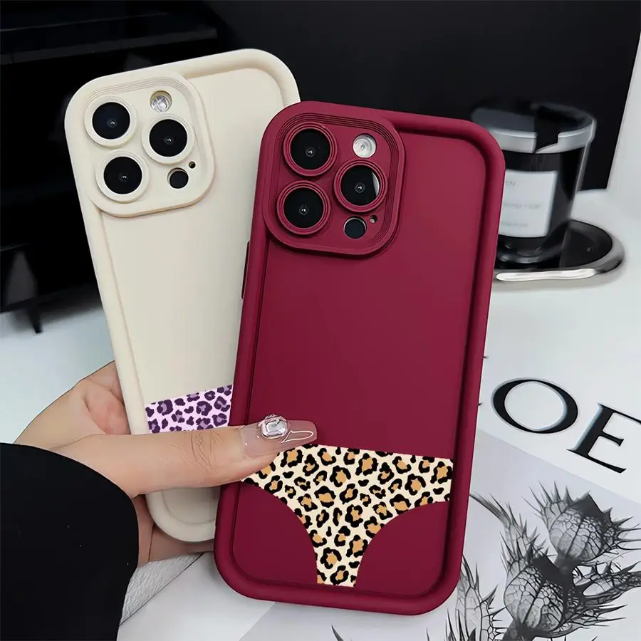 حافظة هاتف لهاتف آيفون 12 Mini 16e 17 Air 11 16 Plus 15 Plus 13 Pro MAX 14 XS XR 11 Pro سراويل داخلية مضحكة بطبعات الفهد