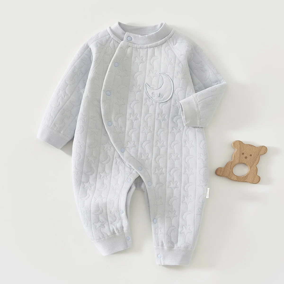 2026 New Newborn Cotton Romper 0-2Y Infant Moon Star Printed Oblique Button Jumpsuit Soft Thicken Baby Girls Boys Bodysuit