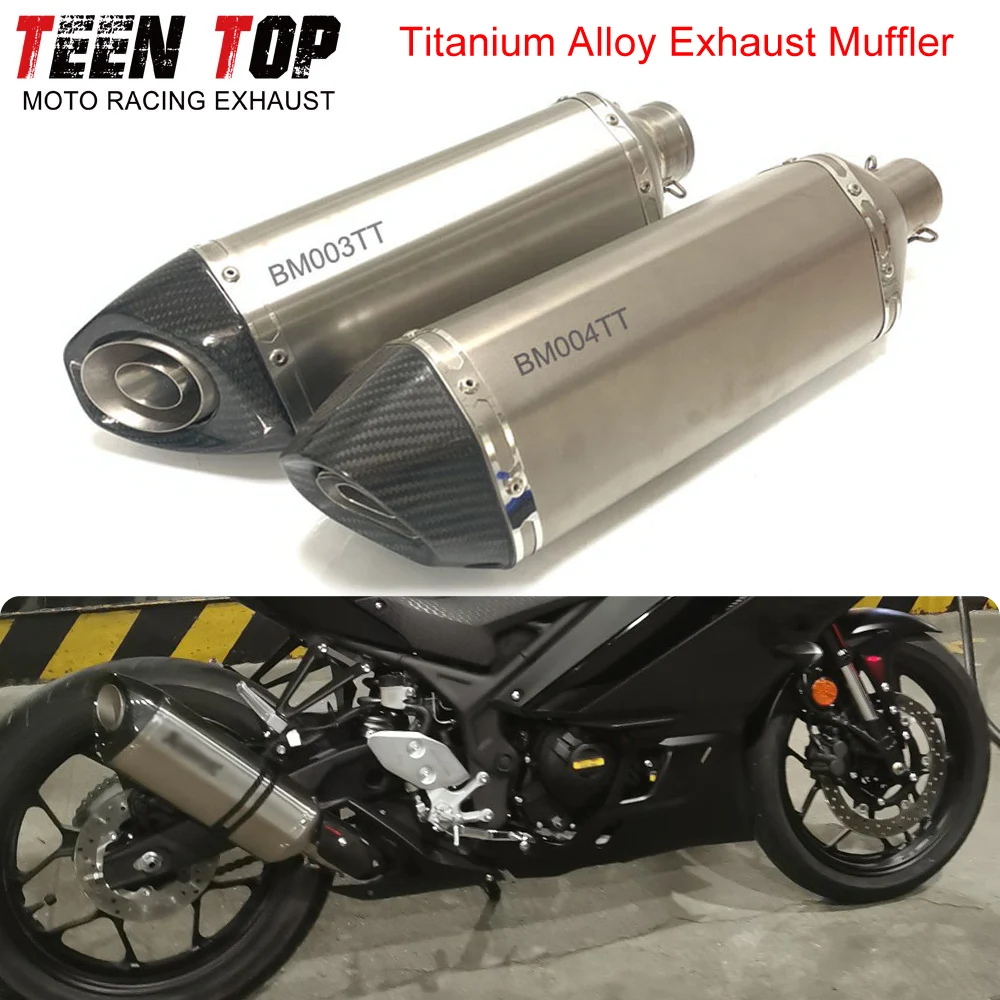 Titanlegierung Universal 470mm Auspuff-Schalldämpfer für Motorräder R1 MT09 S1000RR MT07 Z800 Endrohr Motorradrohr 60,5mm 51mm