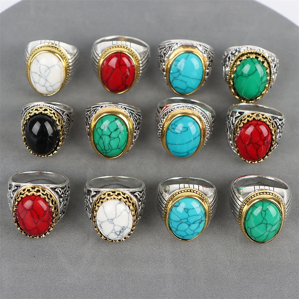 20Pcs/Lot Fashion Vintage Imitation Gemstone Glass Rings For Men Women Mix Color Style Retro Jewelry Party Gifts