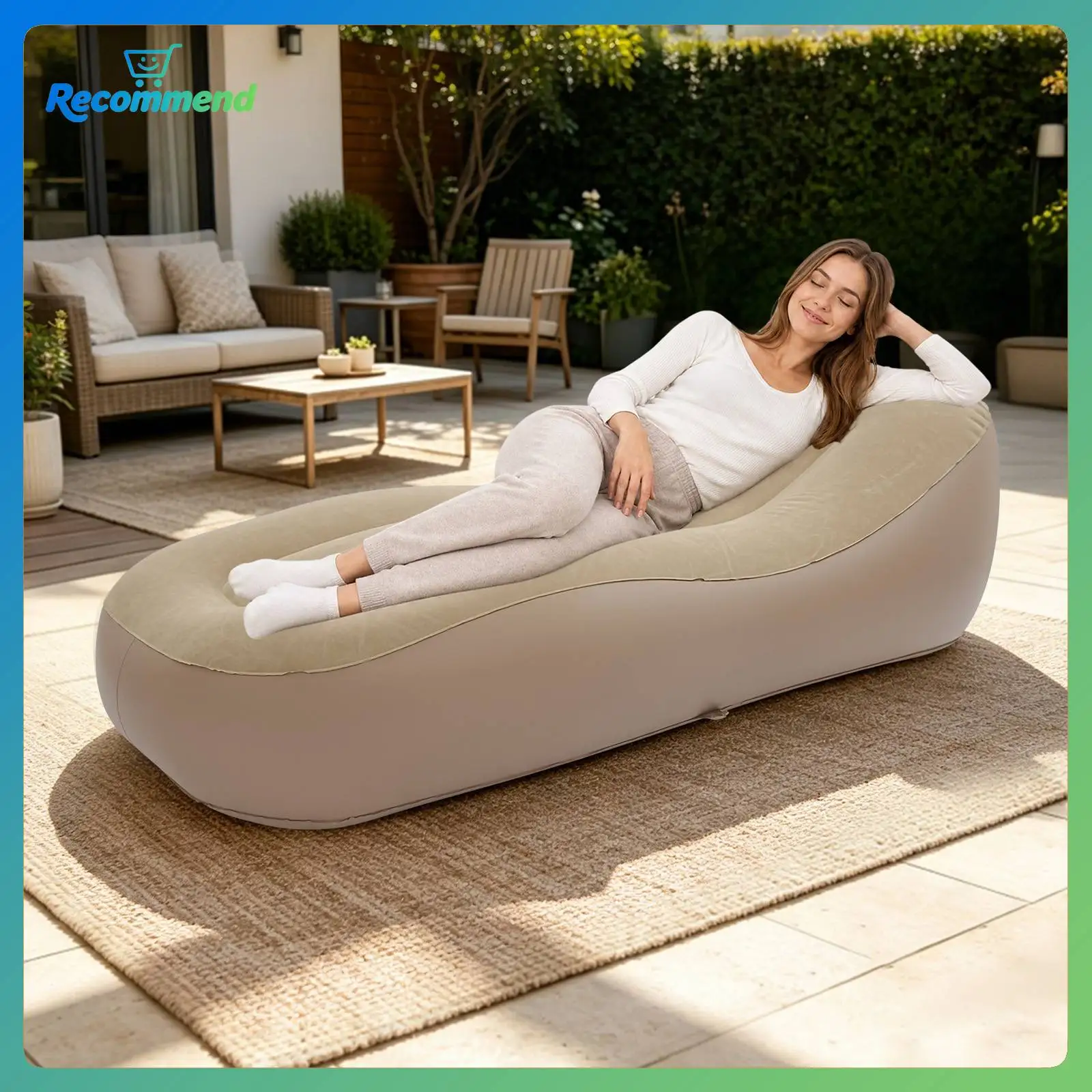 Materasso ad aria, divano gonfiabile, letto ad aria per auto e SUV, gonfiaggio rapido in 90 secondi, 180x75x55 cm, portatile, ideale per giardino, viaggi, campeggio, color kaki.