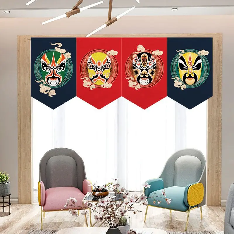 VIKAMA Retro Peking Opera Face Triangle Hanging Pennant Curtain Chinese Style Banner Restaurant Tea Shop Home Wall Decor Curtain view 4