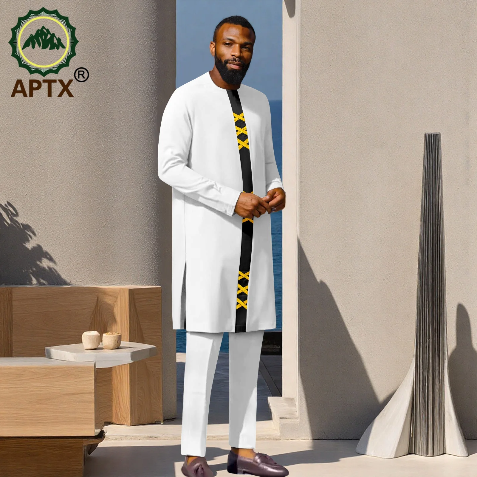 

Muslim Islamic Men's Modern Long Sleeve round Neck Prayer Eid Robe African Embroidered Jubba Thobe Fashion Clothing 2516108