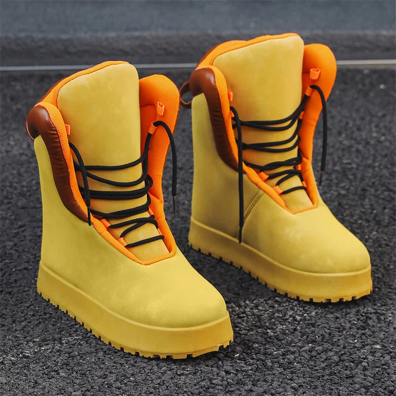 Street Style Men's Motorcycle Boots Winter Warm Height Increasing Casual Shoes Sneakers Men Designer Boots High top Board Shoes