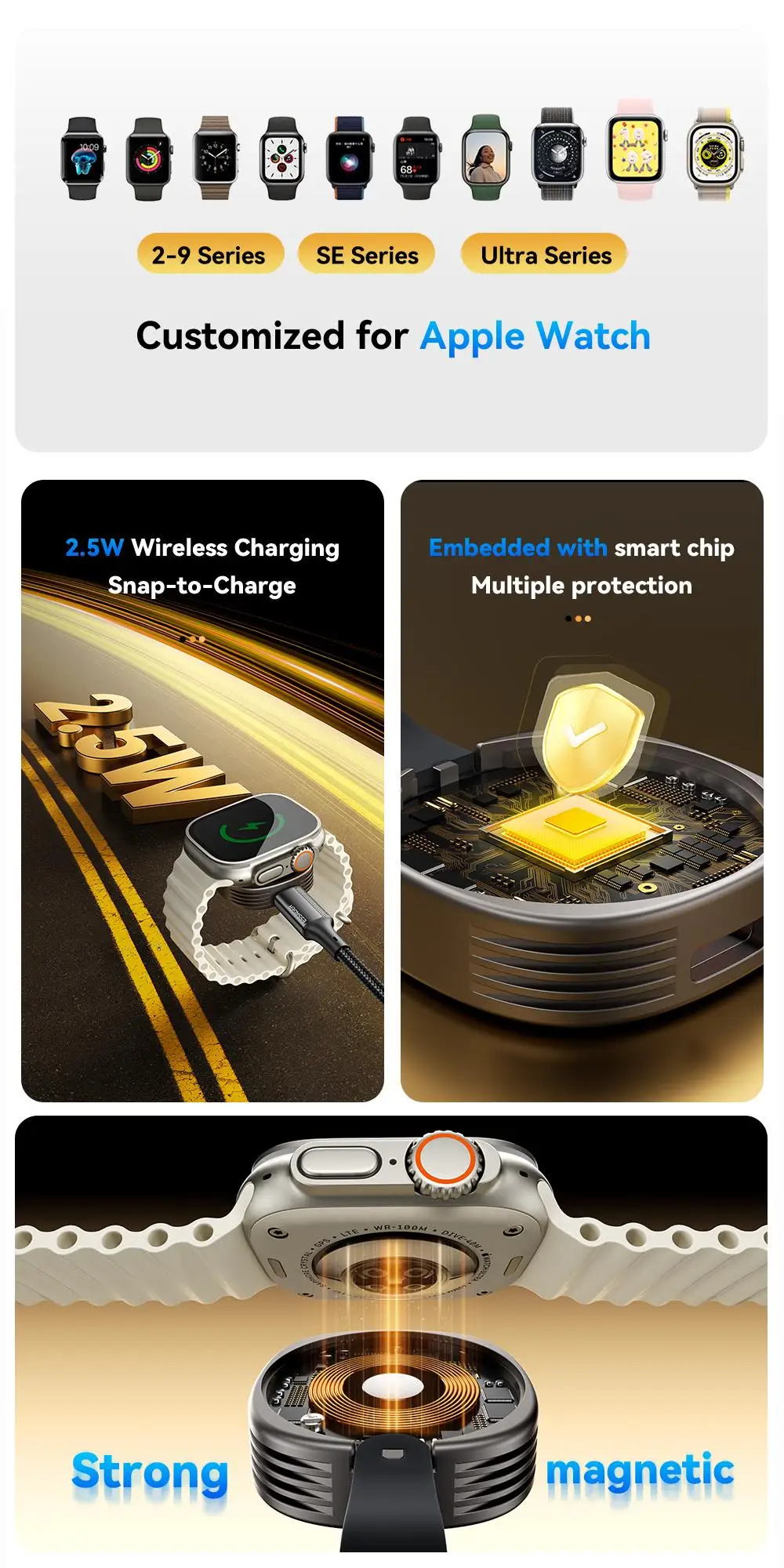 Essager Magnetic Wireless Charger for Apple Watch 8 7 6 5 4 3 2 SE Portable USB Type C Magnetic Fast Charger for iWatch Ultra