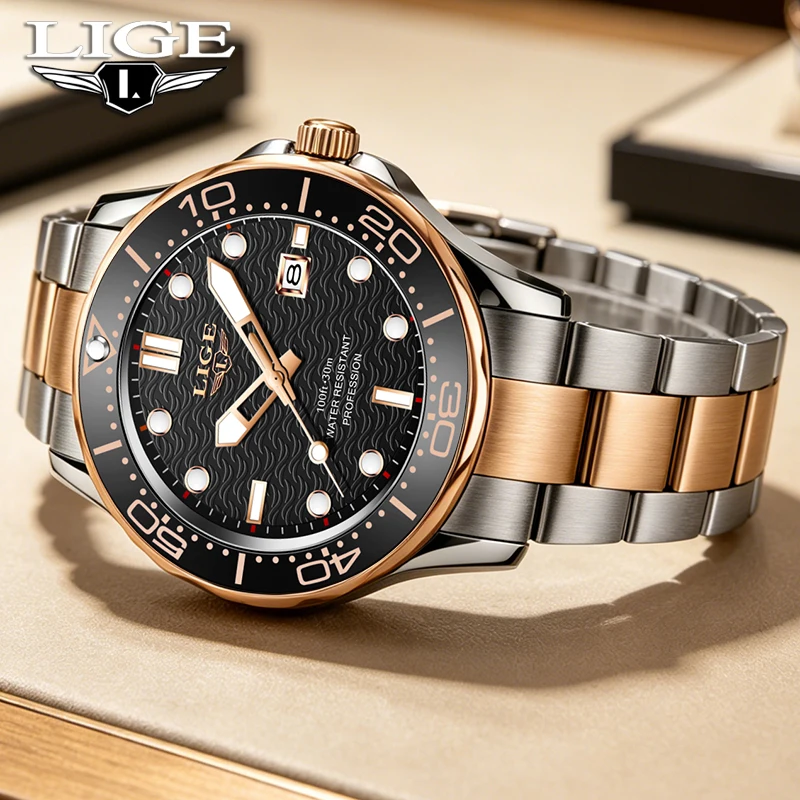 Business 2026 LIGE Top Luxury Watches Men Fashion Casual Quartz Wristwatches Waterproof Luminous Steel Mens Watch Gifts Reloj