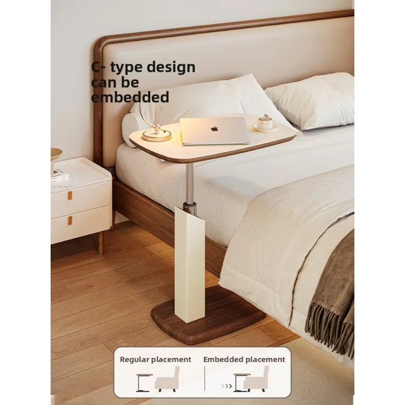 

Saddle Leather Lift Side Table Vintage Bedside Desk Movable Coffee Table for Living Room