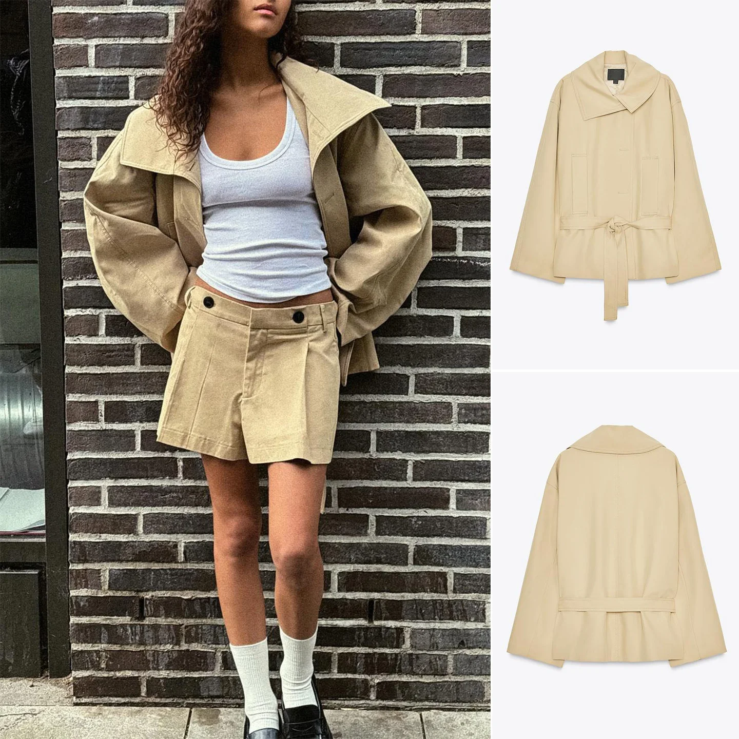 

Autumn New Arrival Women's Casual Sle Belted Stand Collar Long Sve Coat Outerwear Loose Fit Commute Sle Polyester Fiber