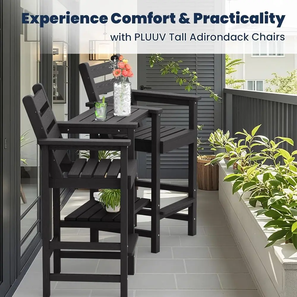 زوج من كراسي آديرونداك عالية الدقة مقاومة للطقس مع صواني مزدوجة قابلة للفصل للفناء الخارجي والسطح وحمامات السباحة #5